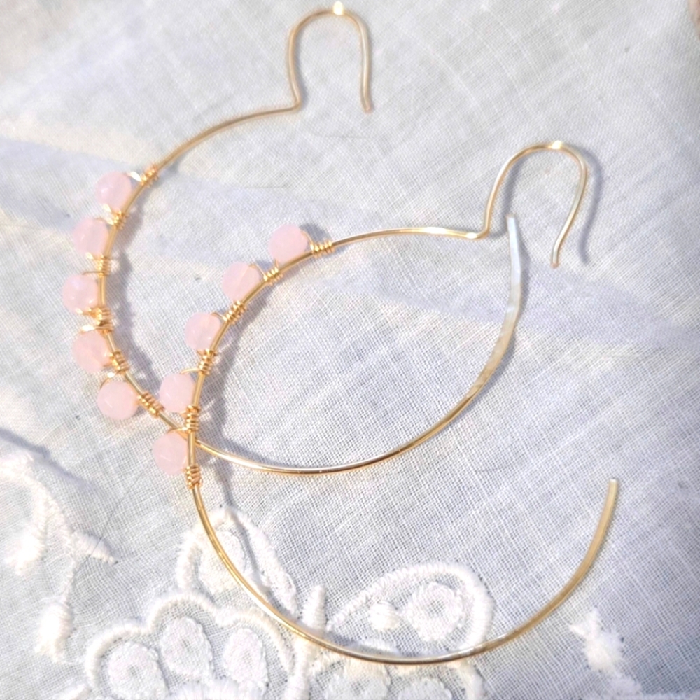 Elegant Gold and Pink Beaded Hoop Earrings